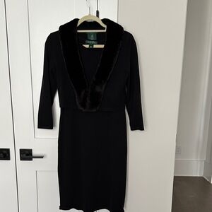 Lauren Ralph Lauren knit Black Dress with Faux Fur Collar